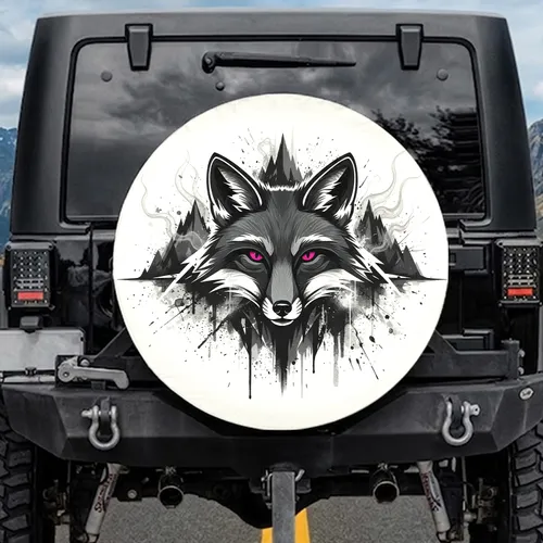 Sharp Fuchsia Fox Head Abstract Mountain - Wildlife Lover Gift Spare Tire Cover