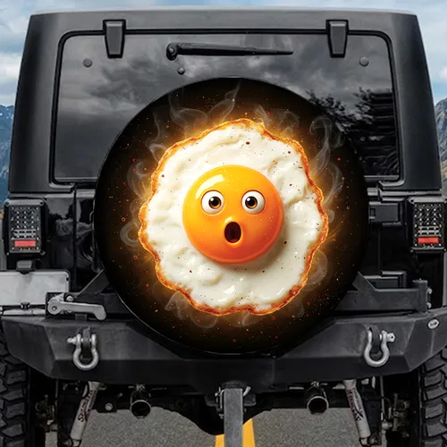 Comical Surprised Fried Egg Vibrant Yolk Everyday Humor Foodie Gift Spare Tire Cover