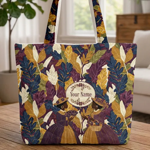 Black Women Period Attire Floral Wreath - Everyday Carry Gift for Her Quilted Tote Bag