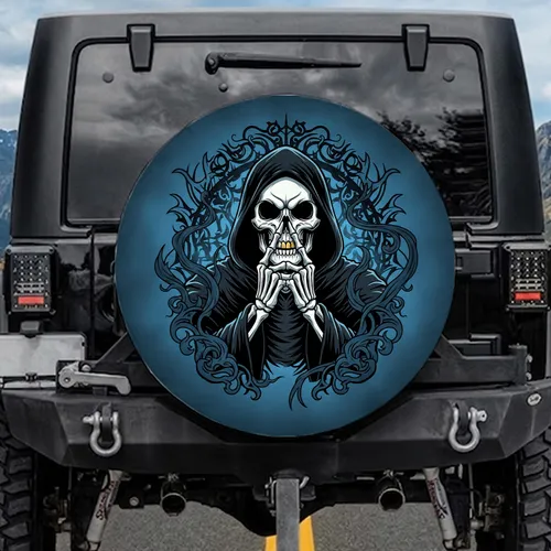 Gothic Grim Reaper Skeleton See No Evil Skull Golden Tooth - Car Decor Gift Spare Tire Cover