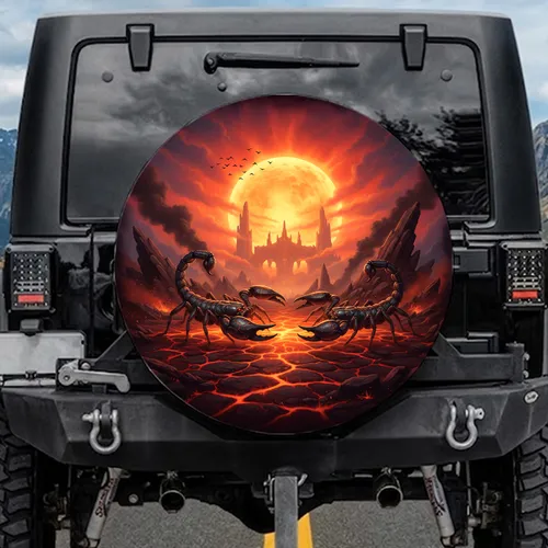 Infernal Volcanic Scorpions Molten Landscape - Dark Fantasy Lover Gift Spare Tire Cover