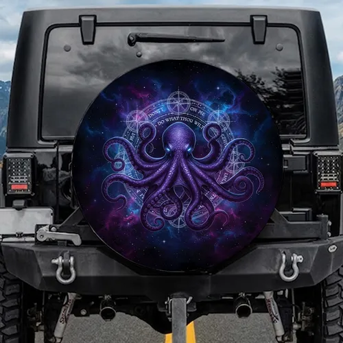 Majestic Purple Octopus DONT TREAD ON ME Cosmic Script - Dark Fantasy Fan Gift Spare Tire Cover