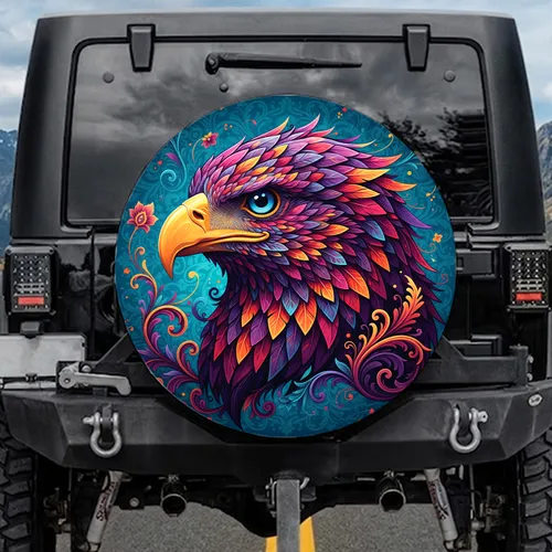 Eagle Head Iridescent Feathers Paisley Swirls - Wildlife Lover Gift Spare Tire Cover