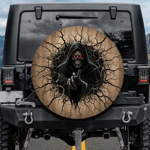 Grim Reaper Skeletal Hand Glowing Red Eyes - Gothic Lifestyle Decor Spare Tire Cover