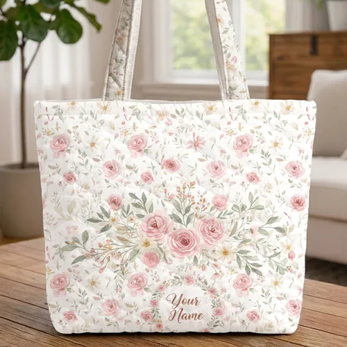 Delicate Wildflower Foliage Bouquet Floral Wreath Garland - Everyday Carry Gift Quilted Tote Bag