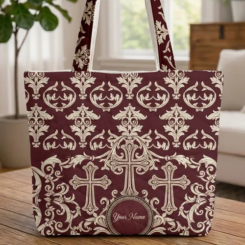 Baroque Crosses Acanthus Gold Medallion - Everyday Carry Gift Quilted Tote Bag