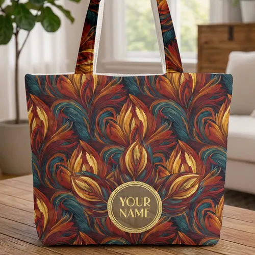 Ornate Flowing Intertwined Organic Feather Shapes Deep Hues - Everyday Carry Gift Quilted Tote Bag