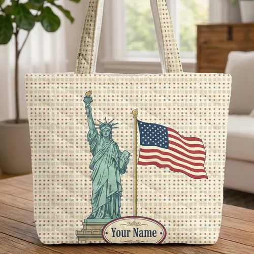 Statue of Liberty American Flag Enamel Plaque - Independence Day Gift Quilted Tote Bag