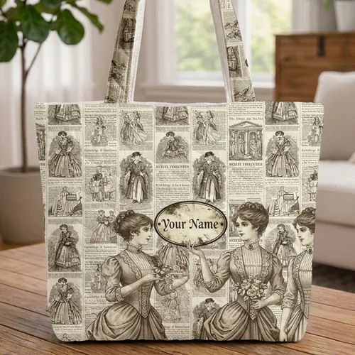 Personalized Victorian Women Daily News Everyday Carry Gift Quilted Tote Bag