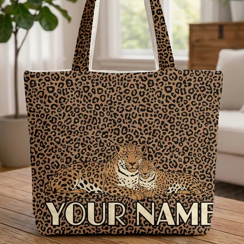 Spotted Adult Leopard Cub Everyday Carry Travel Gift Quilted Tote Bag