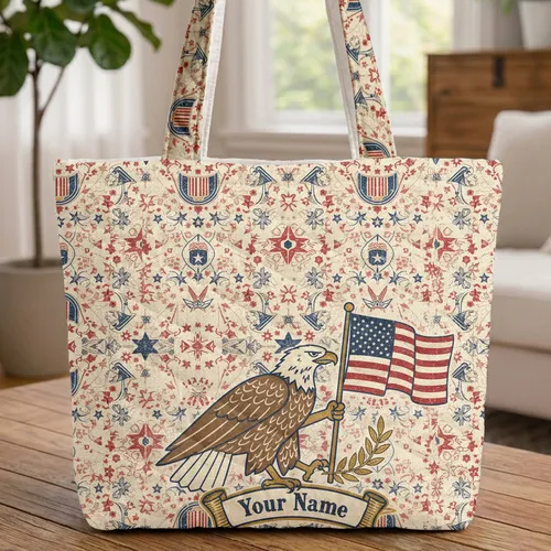 Bald Eagle American Flag Americana Stars - Everyday Carry Gift Quilted Tote Bag