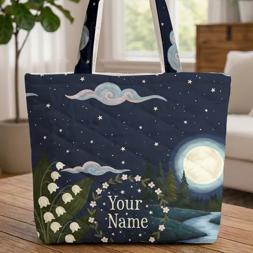 Lily of the Valley Moonlit Night Floral Wreath Name - Everyday Carry Gift Quilted Tote Bag