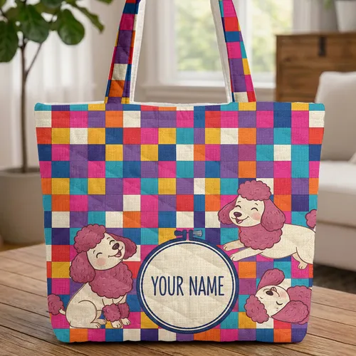 Three Poodles in Various Poses Hoop Frame Storybook Caps - Everyday Carry Gift Quilted Tote Bag