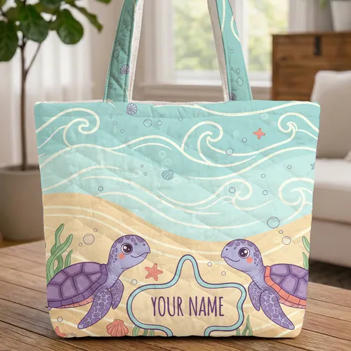 Sea Turtles Starfish Seashells Ocean - Ocean Lover Everyday Carry Gift Quilted Tote Bag