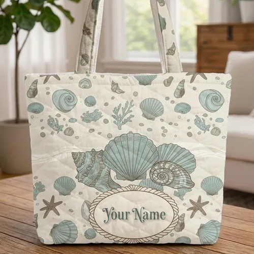 Seashell Starfish Beach Scene Conch Shell - Beach Vacation Gift Quilted Tote Bag