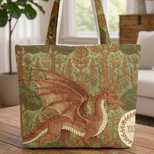 Dragon Forest Leaf Garland Personalized Everyday Carry Gift Quilted Tote Bag