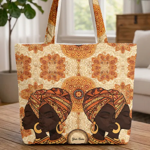 Women Portraits Headwraps Jewelry Flowers Swirls - Personalized Everyday Carry Gift Quilted Tote Bag