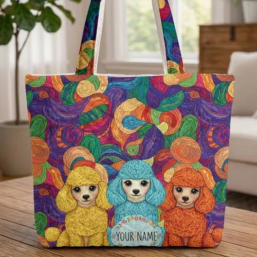 Poodles Geometric Shapes Swirling Lines Floral Wreath - Everyday Carry Gift for Poodle Owners Quilted Tote Bag