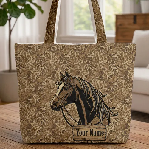Majestic Horse Portrait Bridle Flowing Mane Wooden Sign - Everyday Carry Gift for Horse Lovers Quilted Tote Bag