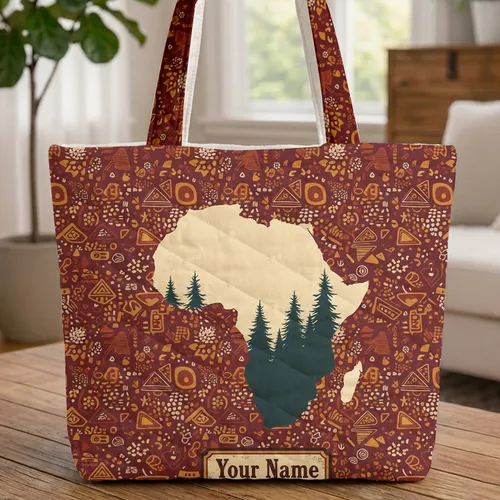 Africa Continent Forest Silhouette Tribal Western Plaque - Travel Everyday Carry Quilted Tote Bag