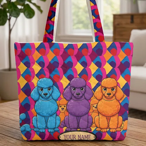 Poodle Trio Name Plaque - Everyday Carry Gift for Poodle Lover Quilted Tote Bag