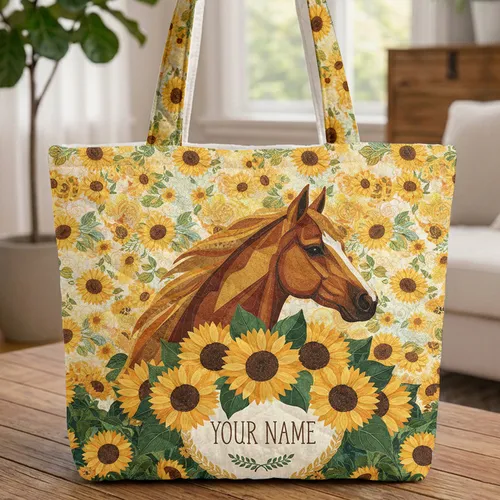Majestic Horse Head Sunflowers Floral Wreath - Everyday Carry Horse Lover Gift Quilted Tote Bag