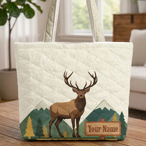 Majestic Elk Antlers Mountain Landscape - Wildlife Lover Everyday Carry Gift Quilted Tote Bag