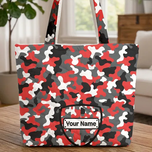 Military Emblem Camouflage Personalized Plaque - Everyday Carry Gift for Veterans Quilted Tote Bag