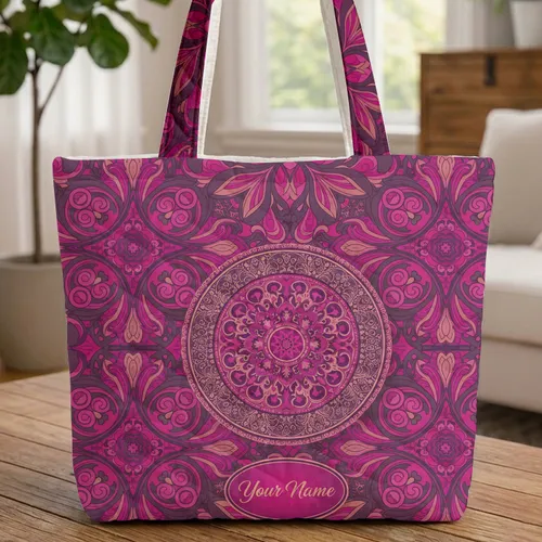 Damask Paisley Arabesque Mandala Medallion Everyday Carry Gift Quilted Tote Bag