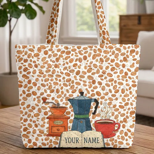 Coffee Grinder Moka Pot Steaming Cup Personalized Journal Everyday Carry Gift Quilted Tote Bag