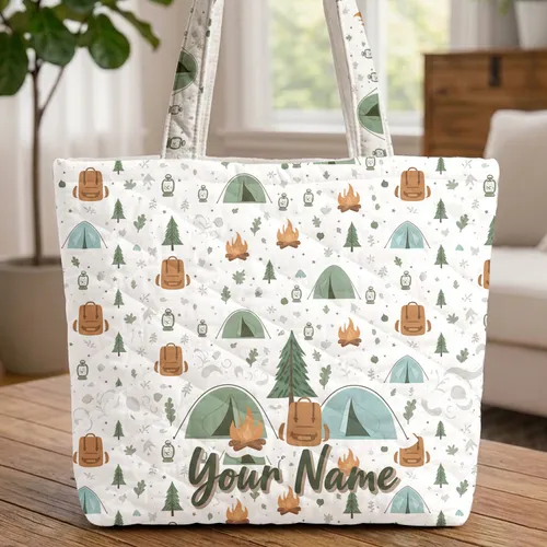 Personalized Camping Scene Tents Campfire Backpack - Everyday Carry Gift for Campers Quilted Tote Bag