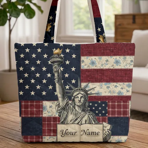 Statue of Liberty American Quilt - Everyday Carry Gift for Proud Americans Quilted Tote Bag