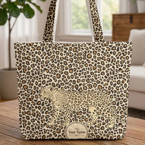 Classic Leopard Silhouette Medallion - Everyday Carry Gift Quilted Tote Bag