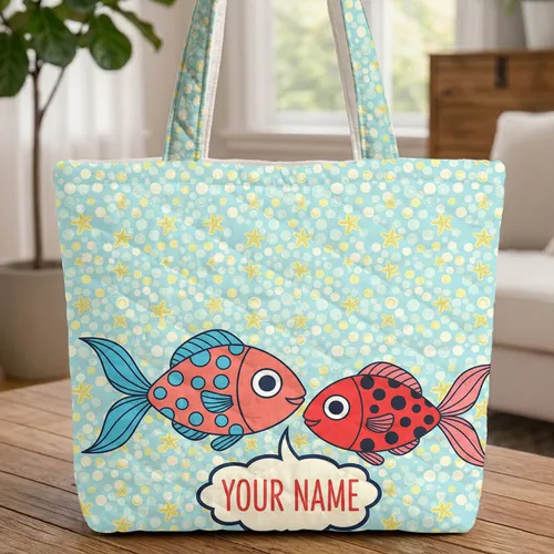 Fish Bubbles Starfish Cloud - Everyday Carry Travel Gift for Children Quilted Tote Bag