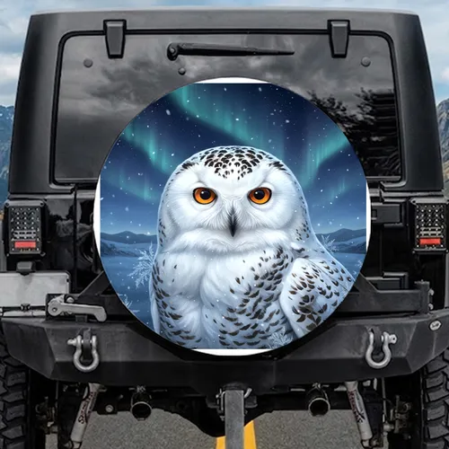 Snowy Owl Face Arctic Twilight Aurora - Wildlife Lover Gift Spare Tire Cover