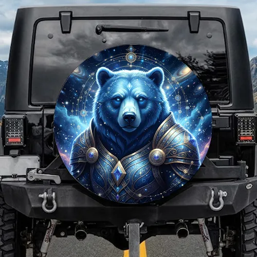 Celestial Blue Bear Cosmic Armor Galaxies Nebulae - Wildlife Lover Vehicle Decor Gift Spare Tire Cover