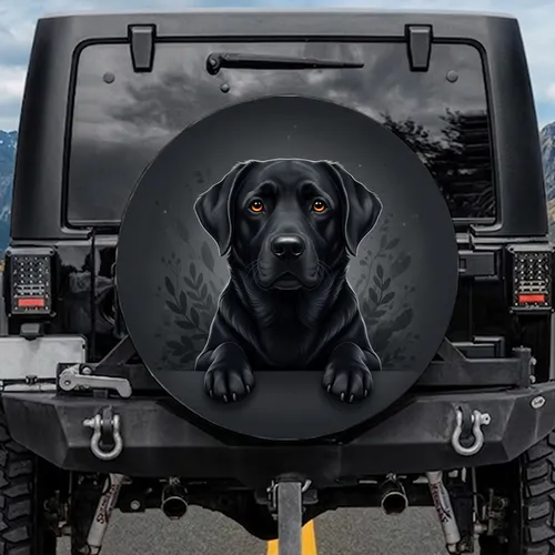 Black Labrador Dog Amber Eyes Front Paws Charcoal Grey - Dog Lover Gift Spare Tire Cover