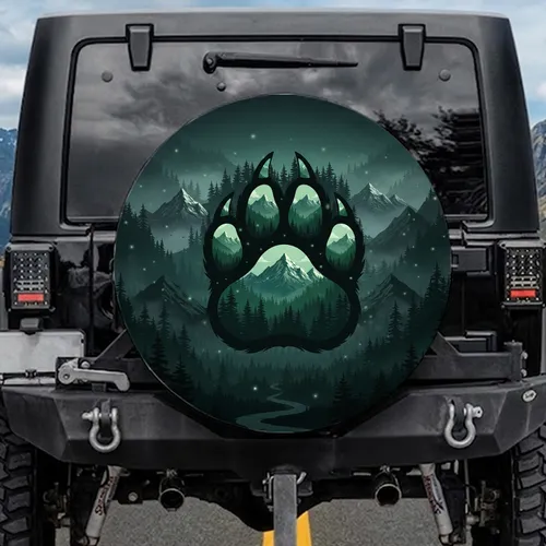 Bear Paw Mountain Forest Landscape Night Sky - Nature Lover Outdoor Explorer Gift Spare Tire Cover