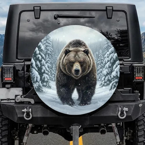 Majestic Grizzly Bear Snow Forest Winter Wildlife Lover Gift Spare Tire Cover