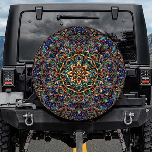 Stained Glass Rosette Starburst Geometric - Car Decor Gift Spare Tire Cover