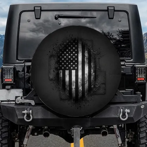 Monochrome Distressed American Flag - Everyday USA Patriotism Spare Tire Cover