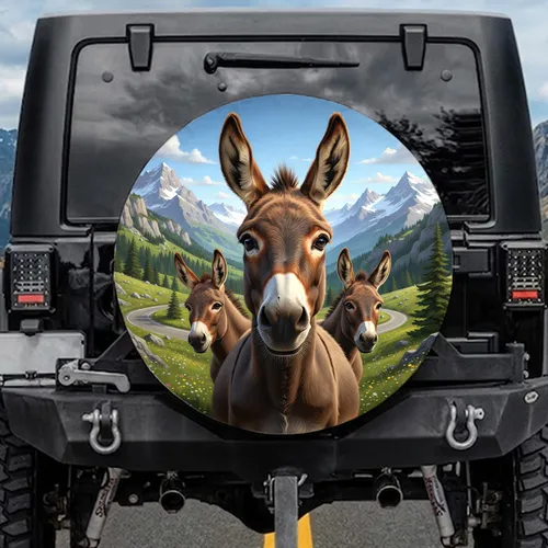 Friendly Donkey Mountain Meadow Scenic Road - Nature Lover Outdoor Gift Spare Tire Cover