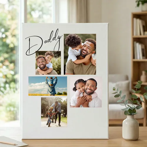 Personalized Canvas Father's Day Photo Gift, Dad Birthday Picture Collage, Photo Gift For Dad From Kids, Daddy Art