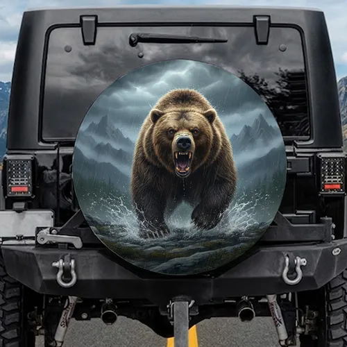 Powerful Roaring Grizzly Bear Wilderness Storm - Wildlife Lover Gift Spare Tire Cover