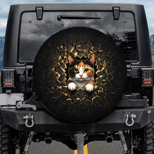 Calico Cat Cracked Surface Golden Light - Everyday Cat Lover Gift Spare Tire Cover