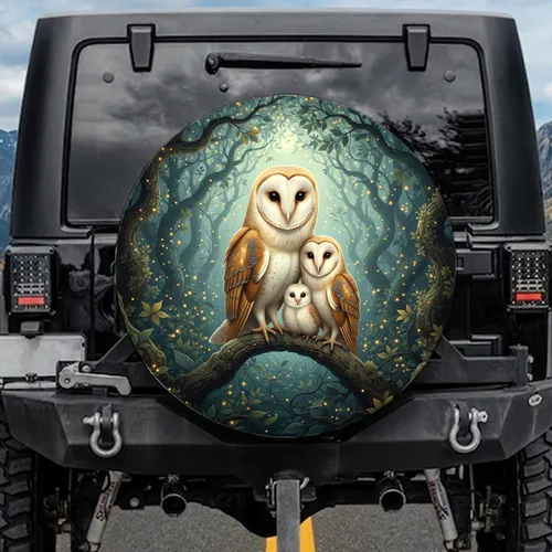 Barn Owl Family Mystical Forest - Wildlife Lover Gift for Owl Lover Spare Tire Cover