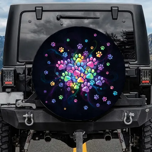 Luminous Iridescent Paw Prints - Pet Lover Travel Essentials Gift Spare Tire Cover