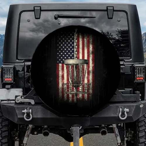 Gritty American Flag Metallic Chain Disc Golf Basket - Disc Golf Lover Gift Spare Tire Cover