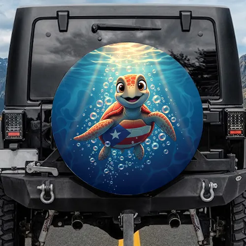 Sea Turtle Puerto Rican Flag - Puerto Rico Pride Gift Spare Tire Cover