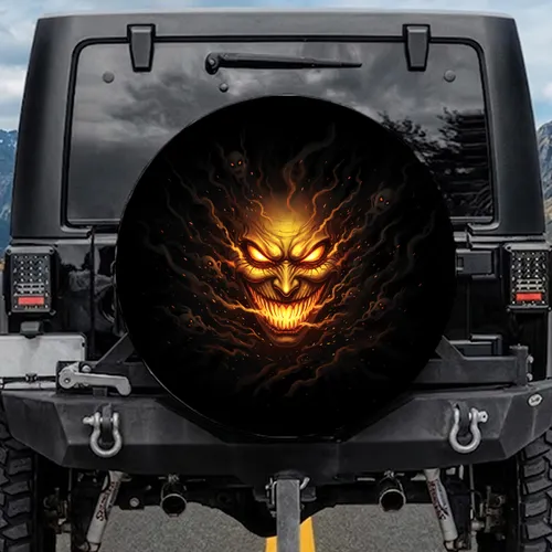 Sinister Glowing Face Piercing Evil Eyes Jagged Teeth Grin - Dramatic Cinematic Vehicle Decor Spare Tire Cover